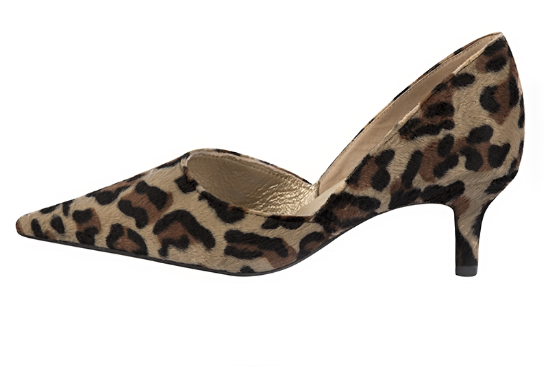 Safari black women's open arch dress pumps. Pointed toe. Medium slim heel. Profile view - Florence KOOIJMAN